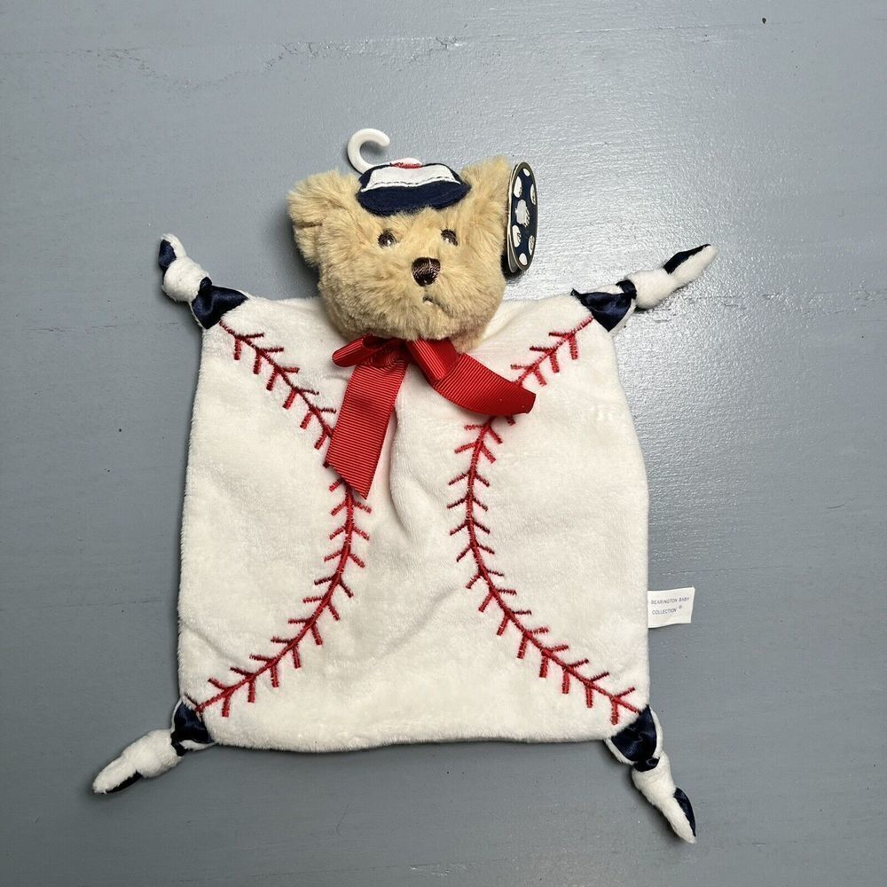 Bearington Baby Lovey Plush Baseball Bear 8" Small Knotted Security Blanket Toy
